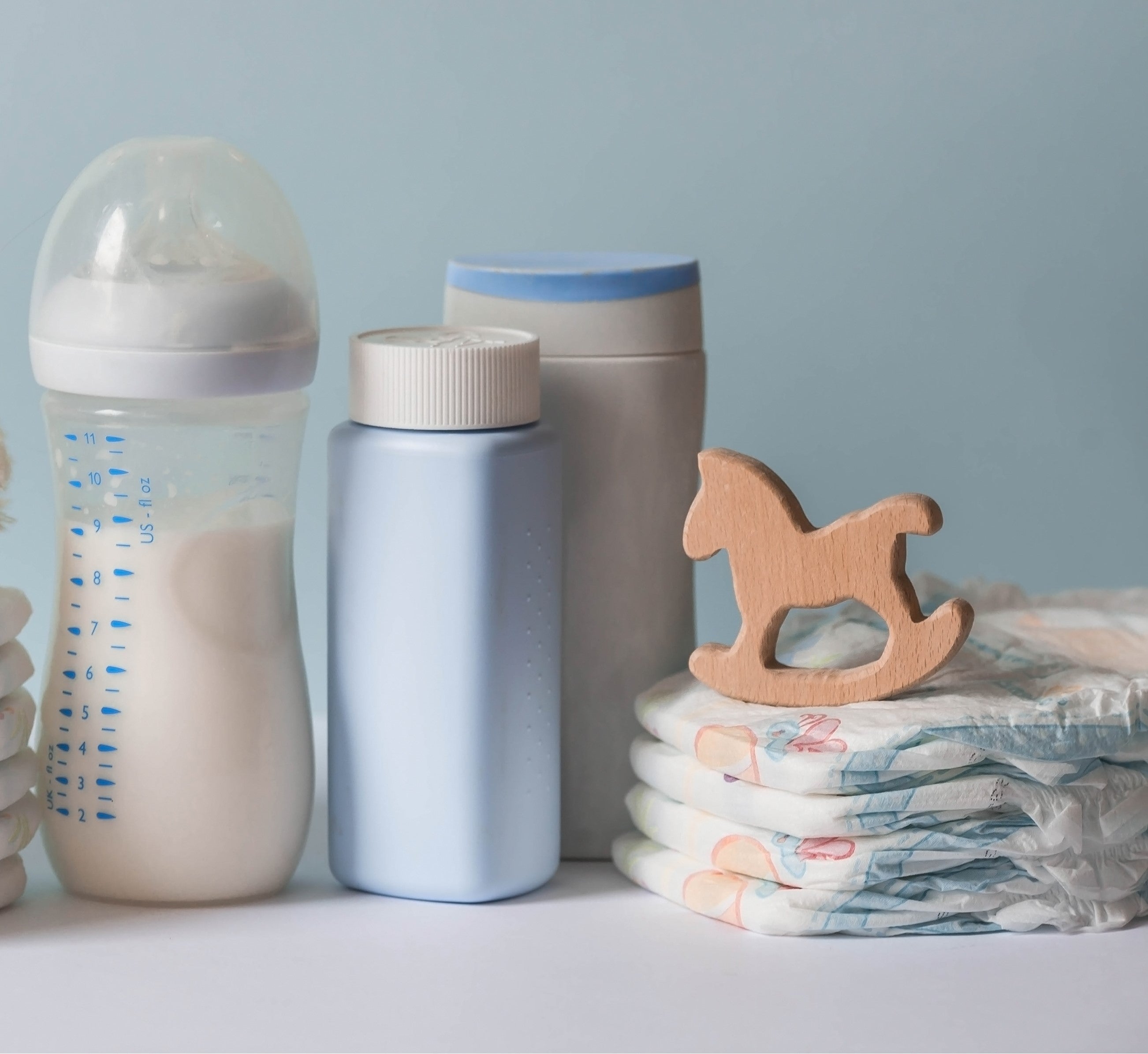 Neatly arranged baby supplies 